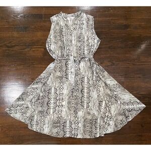 Nanette Lepore Brown Snake Print Tie Waist Shirt Dress Size 14 Slip Dress Lined